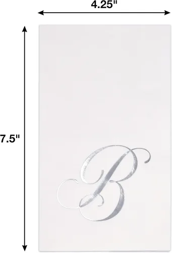 Miniatura 2 de Gift Boutique - 100 servilletas de invitados con monograma plateado en blanco, paquete de papel desechable con la letra B, elegante servilleta