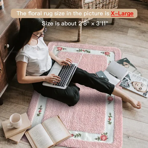Miniatura 4 de Alfombra romántica de estilo rural con diseño floral de rosas, alfombra de área, suave, antideslizante, tapete para baño, ducha, dormitorio, sala