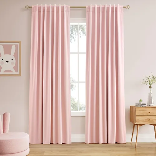 Miniatura 96 de Cortinas de lino 100% opacas para dormitorio, 102 pulgadas de largo, con pestaña trasera, bolsillo para barra, paneles acústicos con aislamiento