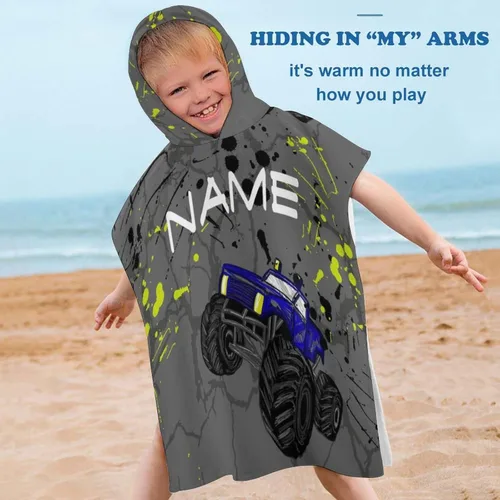 Miniatura 4 de Toalla de baño personalizada con capucha para niños, añade tu nombre, poncho de natación de caricaturas, toalla de playa personalizada con capucha