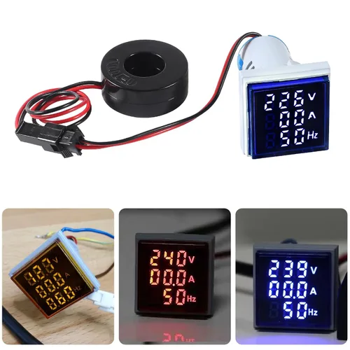 Miniatura 6 de Alinan 3 en 1 60-500V 0-100A AC Digital Amperímetro Voltímetro, Pantalla de tubo digital cuadrado de 0.866 in con transformador, Detector de voltaje
