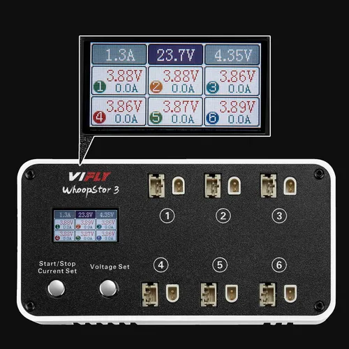 Miniatura 2 de VIFLY WhoopStor V3 6 Ports 1S LiPo Battery Storage Charger and Discharger with LCD Display Tiny Whoop Charger with PH2.0 and BT2.0 Connectors Blanco