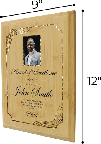 Miniatura 4 de Placa personalizada con acabado de roble de 9 x 12 pulgadas para premios y reconocimiento, placa personalizada con respaldo con cerradura, Diseño D