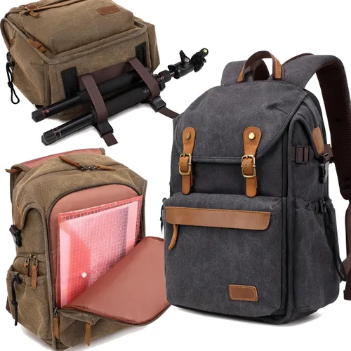 Miniatura 4 de Mochila para cámara; Bolso profesional para cámara UAV; Mochila de gran capacidad para fotografía, mochila de lona para cámara (gris)