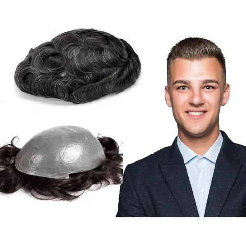 Miniatura 13 de GEXWORLDWIDE GEX 62 colores tupé para hombres 0.002 in piel ultra fina V-loop 8x10 pulgadas cabello humano conjunto gris densidad densidad densidad