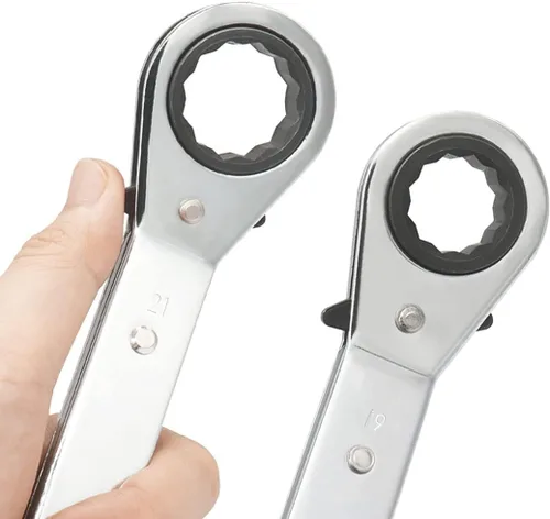 Miniatura 5 de Llave de trinquete universal reversible de 0.748 x 0.827 in, extremo de caja métrica de doble desplazamiento, acero Cr-V chapado en cromo mate
