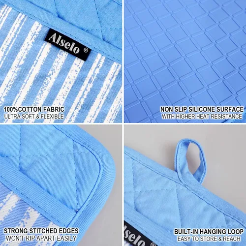 Miniatura 3 de Alselo Juego de 3 agarraderas de silicona resistentes al calor y antideslizantes, almohadillas calientes profesionales para horno con bolsillos
