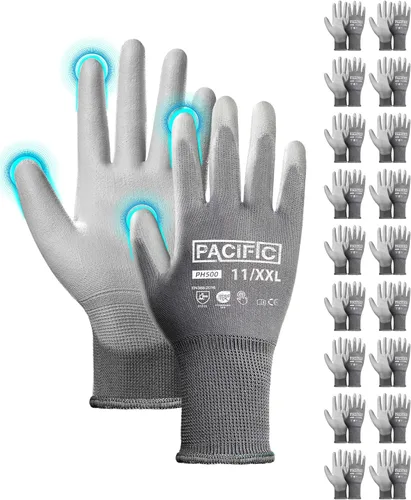 Miniatura 12 de PACIFIC PPE 18 pares de guantes de trabajo, guantes de punto sin costuras recubiertos de poliuretano, guantes de seguridad para pantalla táctil