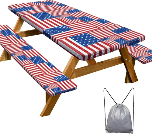Miniatura 19 de Funda de mesa de picnic con fundas para bancos Esenciales de camping Mantel de picnic impermeable y a prueba de viento con bolsa de cordón, funda