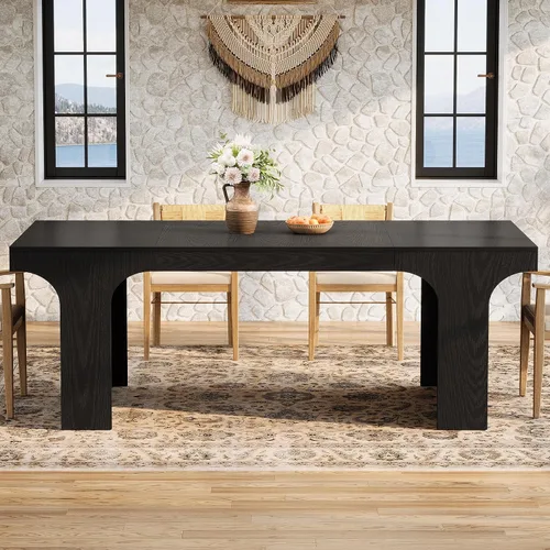 Miniatura 2 de Tribesigns Mesa de comedor de granja de 71 pulgadas para 6-8, mesa de cocina larga y moderna de madera con diseño arqueado, muebles de comedor