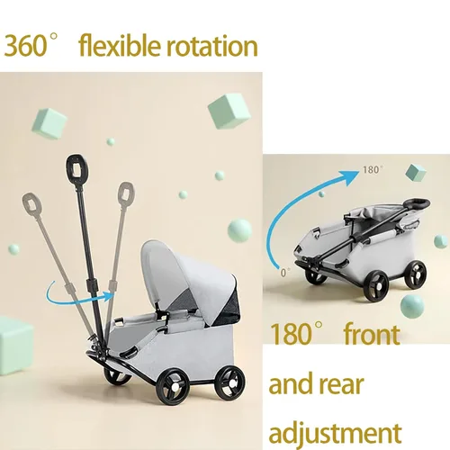 Miniatura 6 de Cochecito de lujo para mascotas, gris, diseño plegable con toldo ajustable, vagón para perros pequeños y gatos, con mango extendido