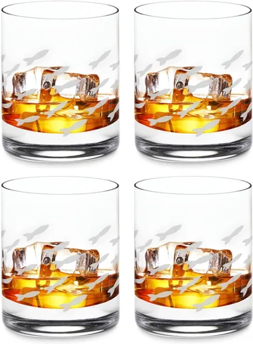 Wine Savant Old Fashion - Copas de vino de pescado para vino blanco y tinto, whisky o agua, grabado individualmente con arena