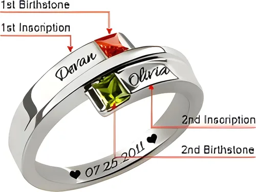 Miniatura 3 de GSBSCSM Anillo de plata de ley 925 con doble piedra cuadrada grabada, 2 piedras natalicias, anillos de compromiso para mujer