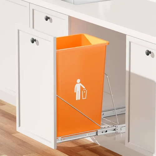 Miniatura 10 de Cubo de basura doble extraíble debajo del gabinete con kit de montaje de puerta, bote de basura debajo del fregadero para cocina con toboganes