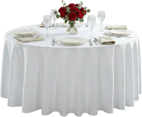 Miniatura 2 de Restaurantware Table Tek - Manteles redondos de 120 pulgadas para boda, 10 manteles redondos de poliéster blanco lavables sin arrugas