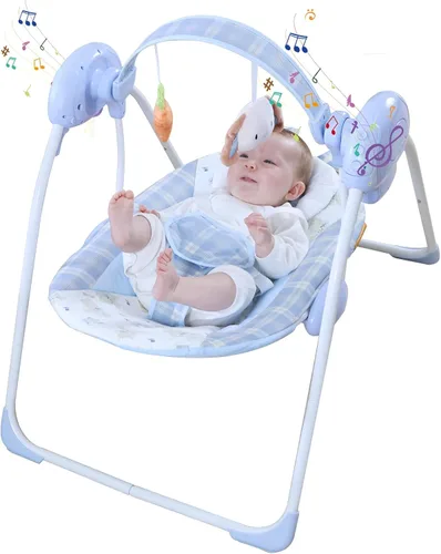 Columpio de bebé portátil para bebés, compacto y plegable con columpio de 5 velocidades, música, temporizador, asiento acolchado, funciona con