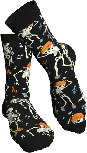 Miniatura 2 de Calcetines de compresión para mujer, Halloween Calabaza Bat Star Funny Crazy Calcetines para hombre Novedad Crew Calcetines Regalo, Esqueleto