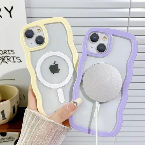 Miniatura 3 de Yeddabox Magsafe - Funda compatible con iPhone 13, diseño de ondas, lindo marco de colores de caramelo con ondas de agua, a prueba de golpes