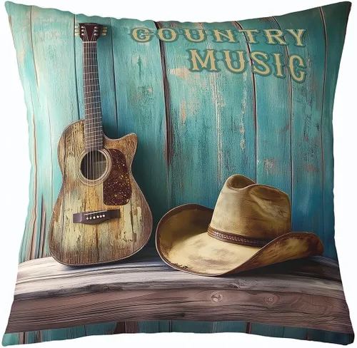 Miniatura 27 de Castle Fairy Cowboy Boots Throw Pillow Cover 16"x16" Bohemia Musical Guitar Pillowcase Western Rustic Cowgirl Reversible Print Cushion Cover Music