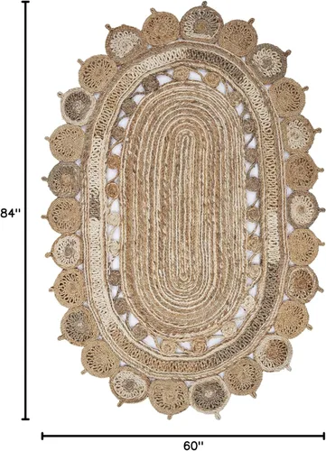 Miniatura 2 de LR Home - Alfombra ovalada de yute natural de 5 x 7 pies para decoración del hogar, alfombras trenzadas para sala de estar, dormitorio, sala
