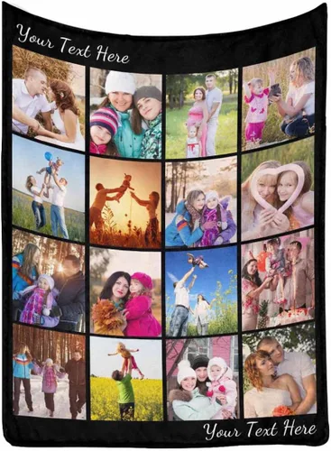Miniatura 20 de Manta de Fotos Personalizada para Amigos BFF Navidad, Manta de Cama Personalizada con Collage de 9 Fotos para Mamá Papá Fotos Familiares Multi 02