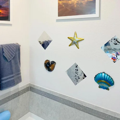 Miniatura 6 de Weibefee 3 piezas de decoración de pared de playa de metal, conchas de estrella de mar, decoración del día de la madre, decoración del día