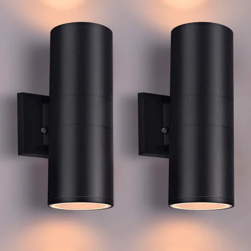 rosykite Up Dawn - Lámpara de pared exterior cilíndrica de 3000 K, moderna lámpara negra para exteriores del atardecer al amanecer, 2 unidades,