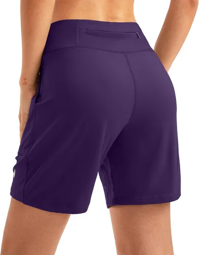 Miniatura 2 de SANTINY Bermudas de 6 pulgadas para mujer con bolsillos, pantalones cortos de cintura alta para correr
