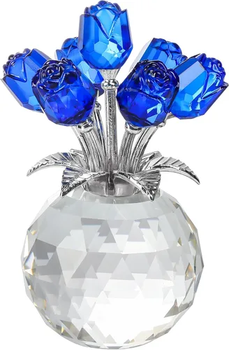 Miniatura 15 de YWHL Figurilla de Flor de Rosa Rosa de Cristal Hecha a Mano con Jarrón Redondo, Regalos de Rosas para Novia, Esposa, Hermana, Regalos Románticos