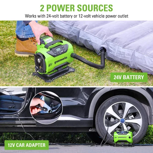 Miniatura 3 de Greenworks Inflador de neumáticos inalámbrico de 24 V (160 PSI) y cargador de batería
