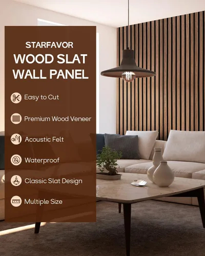 Miniatura 5 de Paneles acústicos de pared con listones de madera, 8 paneles de amortiguación de sonido de 23.62 x 11.22 pulgadas con acabado de madera natural