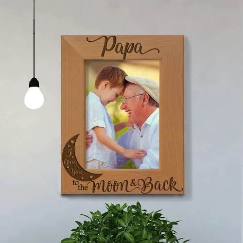 Miniatura 5 de KATE POSH Marco de fotos con grabado de madera natural Papa I Love You to the Moon and Back. El mejor abuelo de la historia, día del padre, regalos