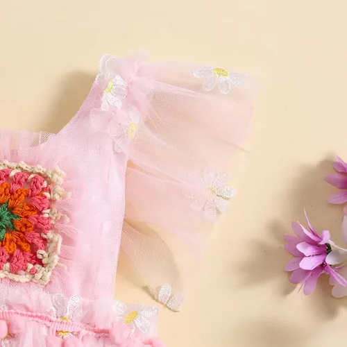 Miniatura 5 de Ursobutegl Mameluco de princesa para bebé recién nacida, vestido de malla bordado, elegante, tutú con falda, overol para cumpleaños
