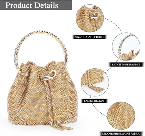 Miniatura 5 de UBORSE Bolso pequeño con purpurina y diamantes de imitación, embrague de lentejuelas para mujer