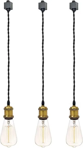 Miniatura 29 de Kiven 3 luces H System Track Mini colgante, soporte de lámpara con acabado negro perla, kit de luces de riel, colgante de rosa, tela trenzada