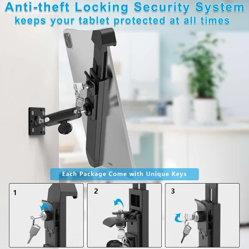 Miniatura 5 de Soporte de bloqueo de pared para tableta para iPad de 7 a 11 pulgadas, soporte de quiosco de tableta antirrobo de metal con bloqueo seguro para sala