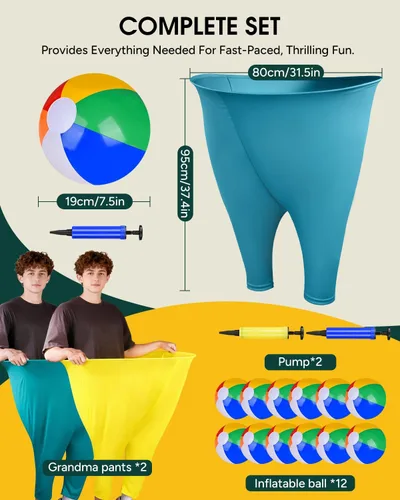 Miniatura 3 de Juego de Pantalones de Abuela para Patio, Juego al Aire Libre para Adultos y Familia. Incluye 2 Pantalones Divertidos de Abuela Gigantes, 12 Pelotas