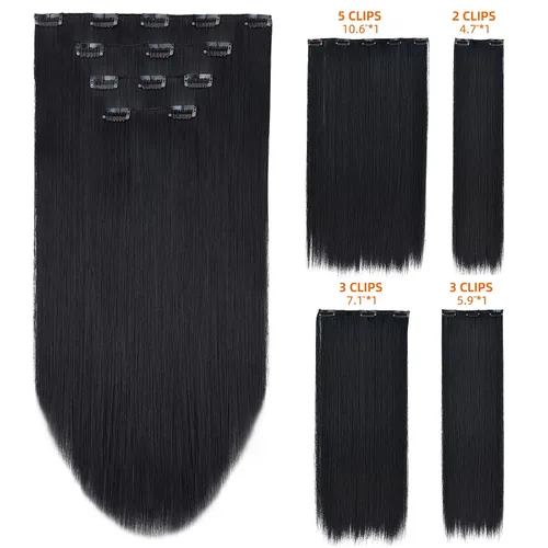 Miniatura 3 de Extensión de cabello negro oscuro, extensiones de cabello con clip, de 18 pulgadas, ondulado, sintético, 5.5 onzas, HSPCYGG de 22 pulgadas, cabello