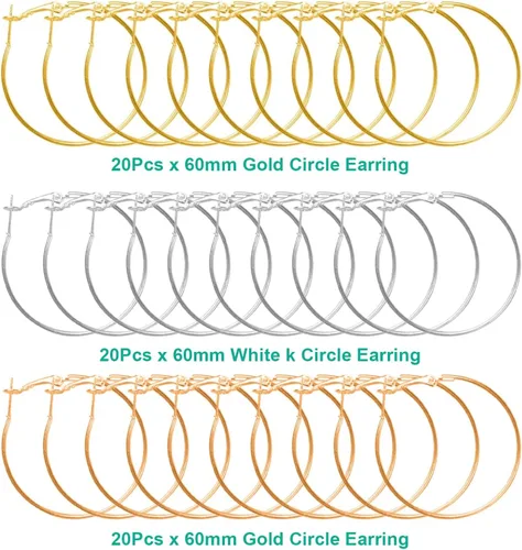Miniatura 3 de 60 piezas de accesorios para aretes de aro, aretes de acero inoxidable, cuentas redondas, aretes abiertos, aros para cuentas para hacer joyas, 2.362