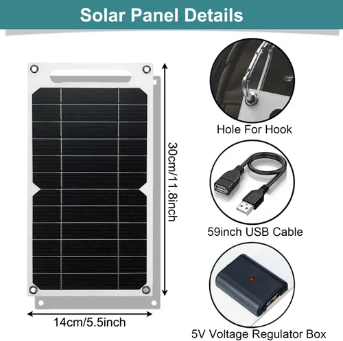 Miniatura 2 de Mini 5V 6W Panel Solar USB, Cargador Solar Portátil de 5 Voltios 6 Vatios de Alta Eficiencia Monocristalino con Cable de 55 Pulgadas para Celular