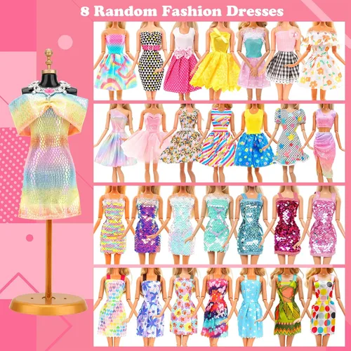 Miniatura 4 de BARWA - Paquete de 116 prendas y accesorios para muñecas, 5 vestidos de novia, 9 vestidos de moda, vestido deslizante, 3 tops, 3 pantalones, 2