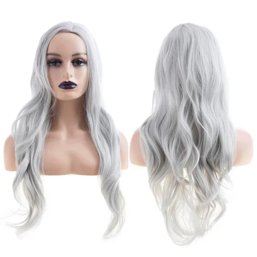Miniatura 11 de Peluca larga rizada ondulada roja para mujer, raya lateral, aspecto natural, fibra sintética para cosplay, resistente al calor, cabello de reemplazo