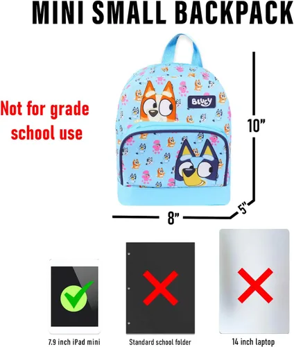 Miniatura 7 de Bluey Paquete de mini mochila Mochila de lona de 10 pulgadas con bolsillo frontal y botella de agua Juego de mochila Bluey y Bingo para niños