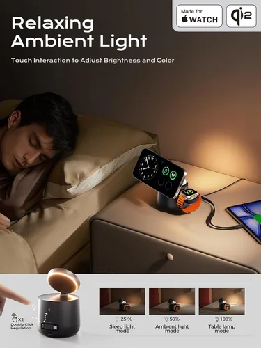 Miniatura 7 de THREEKEY Estación de carga inalámbrica magnética Qi2 4 en 1, cargador rápido de 15 W con módulo de carga hecho para Apple Watch, para iPhone 17-12