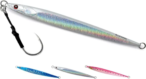 Miniatura 13 de BLUEWING Señuelos de pesca para agua salada de paso lento, plantillas verticales de 2.82 oz-35.27 oz cebo de hundimiento de peces con gancho