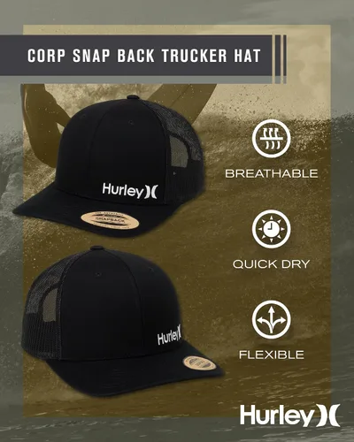 Miniatura 2 de Hurley Sombrero de camionero para hombre, diseño de corp a presión, cómodo, curvado con cierre de presión ajustable, sombreros de camionero