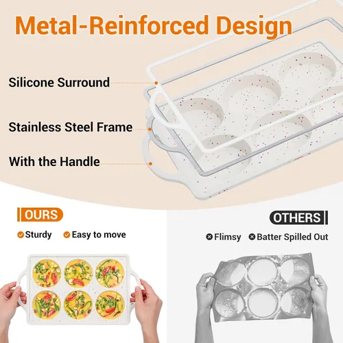 Miniatura 4 de FUNBAKY Molde de silicona para huevos de silicona con marco de metal de 3 pulgadas para sándwiches de desayuno, pasteles Whoopie, bocados de huevo