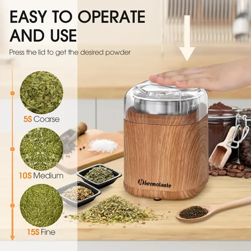 Miniatura 2 de Hermolante Molinillo eléctrico de especias para hierbas, molinillo eléctrico de 200 W con hoja de acero inoxidable y cepillo de limpieza, molinillos