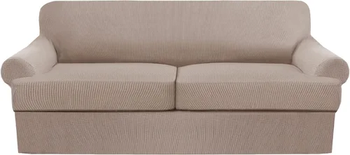 Miniatura 24 de Juego de fundas para sillas con cojines en T de 2 piezas, funda de sofá elástica para sillones y sillas con cojines en T