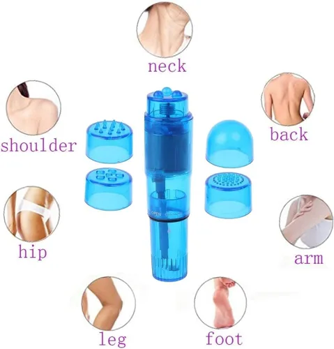 Miniatura 3 de Pequeño mini masajeador portátil para cara corporal, cuello, cabeza, masaje de espalda con 4 cabezas (1 unidad, azul)